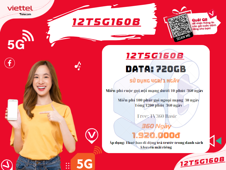 Gói 12T5G160B Viettel