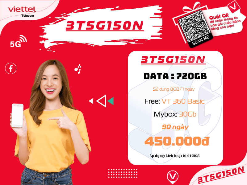 Gói 3T5G150N Viettel
