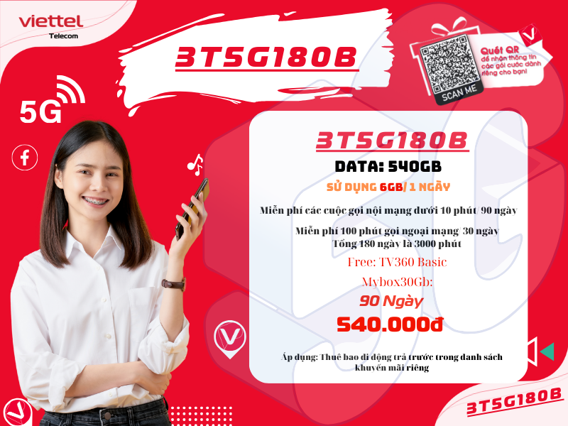 Gói 3T5G180B Viettel