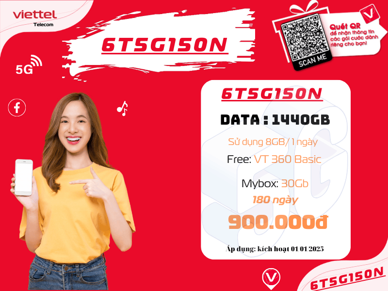 Gói 6T5G150N Viettel